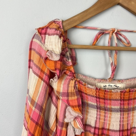 We the Free Free People Sienna Plaid Tie Back Top Sz S - Picture 6 of 13